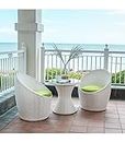 Jiomee Furniture™ Apple Patio Wicker Chair Garden Patio Seating Chair and Table Set Indoor Outdoor Balcony Garden Coffee Set 2 Chairs 1 Table (White Wicker with Green Cushions)