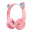 Kids Girls Wireless Cat Ear Headphones Bluetooth Headset LED Earphone Gifts
