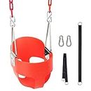 KINSPORY Toddler Swing & Balancoire Bebe, 59" Heavy-Duty Coated Iron Chains Baby Swing Outdoor, High Back Full Bucket Infant Swing Seat with Tree Straps for Swing Sets Backyard Outdoor Indoor (Red)