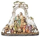 Joseph's Studio by Roman - Kneeling Nativity Figure, Includes Holy Family, Angel, Three Kings, Shepherds, Sheep, Stone Wall, 8.5" H, Resin and Stone, Decorative