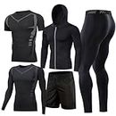 5PCS Gym Clothes for Men,Workout Sets Compression Shirt Pants Jacket for outdoor sports running basketball fitness