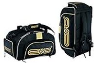 EVO Fitness Duffle Bag with Shoes Compartment Gym Sports Kit Backpack Football Travel Duffel Bag with Shoulder Straps Training MMA Boxing Men Women (Black/Golden)