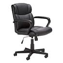 Amazon Basics Office Computer Task Desk Chair with Padded Armrests, Mid-Back, Adjustable, 360 Swivel, Rolling, 275 Pound Capacity, BIFMA Certified, Black Faux Leather