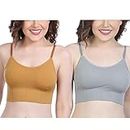 Gopal Boutique Women's Sports Bra Cotton & Spandex Lightly Padded Wire Free Everday Slip on Bra Fitness Free Size Best for 28 to 34 Size,B Cup Combo Pack of 2 (Grey-Musterd)
