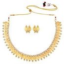 Peora Gold Plated South Indian Traditional Bridal Short Maharani Coin Necklace Earrings Jewellery Sets for Women and Girls