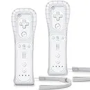 TIANHOO Wii Controller 2 Pack with Silicone Case and Wrist Strap, Wii Remote Controller with Upgraded Functions of Pointer, Speaker and Shock Vibration, Remote Controller for Wii/Wii U - White