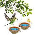 Jainsons Pet Products Earthenware Water Feeder Hanging Bowl for Birds Usefull for Garden, Home and Balcony Jute Will Keep Water Cold (2 pcs)