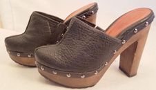 Schulz Platform Shoes size 6 Black with Brown Heels and Silver Studs Brazil