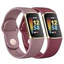 Tobfit Silicone Band for Fitbit Charge 5/6 Fitness Tracker (Watch Not Included), Soft Adjustable Replacement Strap with Hidden Buckle, Sport Wristband for Men Women (2 Pack, Burgundy Red/Smokey Mauve)