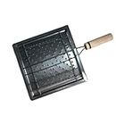 Snevad BBQ Square Toaster Stainless Steel With Wooden Handle Barbeque Jali Roaster Vegetable tandoor net, Baingan Bhartha Cooling Rack Chapati Toast Gas Grill for Home Kitchen Roaster for Gas.(Black)