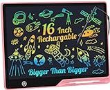 LCD Writing Tablet,16 Inch Colorful Screen Rechargeable Doodle Board Toddler Educational Toys for 3 4 5 6 Years Old Boys Girls Reusable Portable Drawing Tablet Christmas Toys Gifts for Kids (Pink)