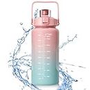 Newaner Botella de agua de 2 litros, con escala, botella de agua sin BPA, a prueba de fugas, ligera y reutilizable, adecuada para deportes, pérdida de peso, al aire libre, fitness, senderismo (rosa)