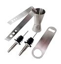 Nooks Bar Accessories 5Pcs Set with Peg Measure,(60ml & 30ml) Ice Tong, Opener and 2pcs Pourers| Keeps | Great bar Tools for Home bar Accessories, Mini bar, Wine (Medium)
