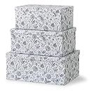 Soul & Lane Modern Meadow Decorative Cardboard Storage Boxes with Lid Set of 3 Black and White Flower Cardboard Nesting Boxes