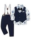 SOLOYEE Toddler Baby Boy Suit 4-5T Months Boys Clothes Gentleman Wedding Outfits, Formal Dress Long Sleeves Shirt+Bowtie+Vest+Suspender Pants Boys Gentleman Wedding Outfits Navy Blue