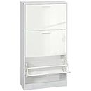 HOMCOM Narrow Shoe Storage Cabinet with 3 Flip Drawers and Adjustable Shelves, Entryway Shoe Organizer for 15 Pairs of Shoes, High Gloss White