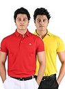 TRUEREVO Dryfit Textured Sports & Golf Tshirt for Men Pack of 2 (Red & Yellow, Large)