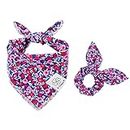 E-Clover Dog Bandanas & Matching Scrunchie Set Heart Dog Bandana Scarf with Bow Hair Ties for Medium Large Dogs Girl Pet Owner Mom Gifts Pink Floral