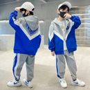 Boys Clothing Sets Fashion Hooded Patchwork Letters Print 2 Pcs Outfits Clothes
