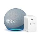 Amazon Echo Dot (4th Gen, Blue) with clock combo with Amazon Smart Plug