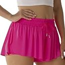 Flowy Athletic Shorts for Women Running Tennis Butterfly Shorts Girls 2-in-1 Double Layer Quick-Drying Comfy Shorts (Magenta Pink, XX-Small)