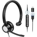 Link Dream USB Headsets with Microphone, Headset Headphones for Laptop PC with Noise Cancelling Mic, Wired Computer Headset in-line Controls USB/3.5mm for Call Center, Business, Office, Teaching