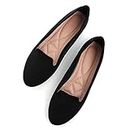 SAILING LU Women Round Toe Flats Comfortable Ballet Shoes Dressy Slip-ons Loafers, Round Toe-black, 8