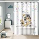 Umpoo Cute Pet Dogs Shower Curtains for Kids Bathroom Lovely Animals Colorful Flowers Funny Dogs Bathtub Decor Cloth Waterproof Fabric Shower Curtain Sets with Hooks, 72x84 Inch