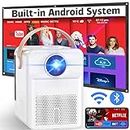 sainyer Smart Projector 4K Android System, 15000Lm Mini with WiFi and Bluetooth, Outdoor Max 300” Digital ±45° 4D Keystone Zoom Support, Compatible Phone, TV Stick, Game, USB, White (X8)