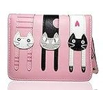 FXTXYMX Mini Wallets PU Leather Cat Coin Purse Card Holder for Teen Girls and Women (Pink)