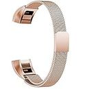 By Qubix - Kompatibel mit Fitbit Alta HR - Mailänder Armband - Größe: Large - Champagner Gold - Kompatibles Fitbit Armband, Large, Edelstahl