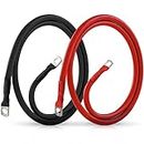 2 Gauge Battery Cable 2Ft Copper Power Inverter Wire with 3/8" Lugs, Marine Battery Cables for Solar Car Boat RV (2pcs)