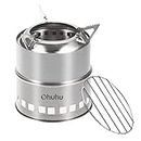 Camping Stove, Ohuhu Stainless Steel Backpacking Burner Stove with Grill Grid, Portable Wood Burning Stove Picnic BBQ Camping Cooker