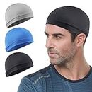Go-Sport 3 Pack Cooling Skull Cap Helmet Liner Sweat Wicking Cycling Running Hat for Men Women, Black+Sky Blue+Light Grey, Medium