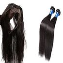 YanT HAIR 360 Lace Frontal With Bundle 8A+ Grade Malaysian Virgin Hair Straight 2 Bundles 12 Inches with 1 Piece 8 Inches 360 Lace Frontal Closure Ear to Ear 22*4*2 Free Part Natural Color Pack of 3