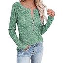 Huleo Round Neck Blouse, Long Sleeve Blouse for Women, Comfortable and Charming with a Button, Fashionable for Women's Office Supplies. S Green