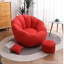 Bean Bag Chair Cover +Footstool Cover Petal-Shaped Bean Bag Chair Cover Sofa Lazy Sack Soft Beanbag Chair (No Beans) for Kids, Adults, Couples - Bean Bag Chair,Red