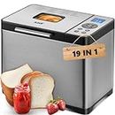 KBS 2LB Bread Maker, 19-in-1 Automatic Bread Machine Stainless Steel with Ceramic Pan,15H Timer&1H Keep Warm, Sourdough, Gluten-Free, 650W Bread Maker Machine with 3 Loaf Sizes 3 Crust Colors, Recipes