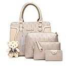 Soperwillton Women's Fashion Handbags Tote Bags Shoulder Bag Top Handle Satchel Purse Set 4pcs, B-gold, Large