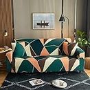 Lukzer Stretchable 2 Seater Sofa Cover with 1 Cushion Cover Elastic Loveseat Slipcover Double Seater Protective Couch Case with Universal Fit (Geometric Design/140-180cm)