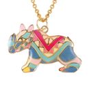 14K Yellow Gold Enamel Rhino Pendant Necklace Jewelry Gift for Women Size 16-18"