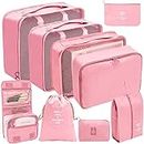 Packing Cubes for Suitcases, 9 Set Compression Storage Travel Luggage Organizers with Toiletry Bag, Shoe Bag & Electronics Bag - Luggage Organizers Suitcase Travel Accessories (Pink)