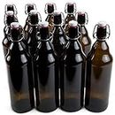 Cocktailor Glass Grolsch Beer Bottles (12-pack, 33.8 oz./1000 mL) Airtight Seal with Swing Top/Flip Top Stoppers - Home Brewing Supplies, Fermenting of Alcohol, Kombucha Tea, Wine, Soda - Dark Amber