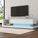 Sweiko Meuble TV, bas, moderne, avec éclairage LED 16 couleurs, armoire de rangement avec étagères en verre ouvertes, meuble de rangement élégant pour TV de 60" (140 x 38 x 38 cm)