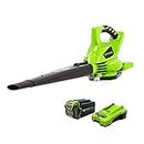 Greenworks 40V (185 MPH / 340 CFM / 75+ Compatible Tools) Cordless Brushless Leaf Blower/Vacuum, 4.0Ah Battery and Charger Included