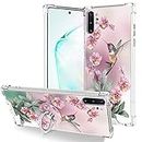 OOK Clear Case Compatible with Samsung Galaxy Note 10 Plus, Pink Hummingbird Pattern Flexible TPU Shockproof Anti-Scratch Bumper Transparent Cover for Galaxy Note 10 Plus with Ring Kickstand