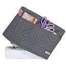 Everything Mary Deluxe Quilted Fabric Sewing Machine Cover, Grey Heather - Covers Singer, Brother & Most Standard Machines - Protective Dust Case Bag with Storage Pockets for Needles & Accessories