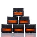 LIYUABU Amber Glass Jars 6 Pack,20ml Cosmetic Container Tinted Jars Refillable Travel Pots,Small Bottles Sample Pots with Black Lids for Cosmetics,Powder,Lotion,Creams(20ml)