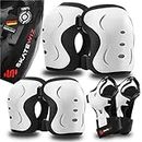 SKATEWIZ knee and elbow pads adult Skateboard pads - Skate Pads WHITE in L - elbow and knee pads kids for roller skates - skate guards knee and elbow pads for children - scooter
