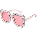 SECALIFE Rhinestone Sunglasses Square Unisex Bling Diamond Glasses, Oversized Rectangle Sunglasses for Men Women Girls Dresses up Clothing Accessories Sunglasses, Pink